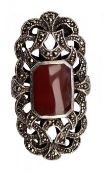Stříbrný ART DECO maxi prsten s karneolem Stříbrný ART DECO maxi prsten s karneolem