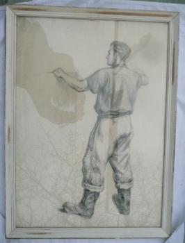 Kresba tužkou  MUŽ ,signováno J. DRHA,  Kresba tužkou  MUŽ ,signováno J. DRHA,