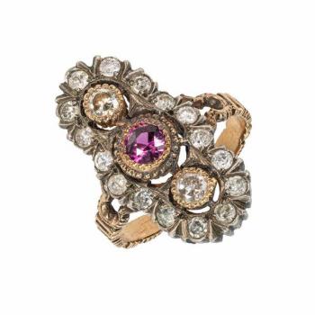 Starožitný zlatý prsten s přírodními diamanty  Starožitný zlatý prsten s přírodními diamanty