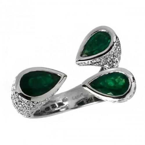 Designový zlatý prsten se smaragdy a brilianty Designový zlatý prsten se smaragdy a brilianty