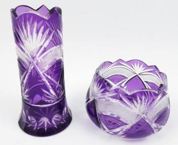 Vázička a miska s ručně broušeným ornamentem Vázička a miska s ručně broušeným ornamentem