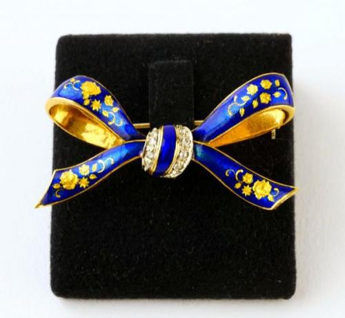 Zlatá brož se smaltem a diamanty Zlatá brož se smaltem a diamanty