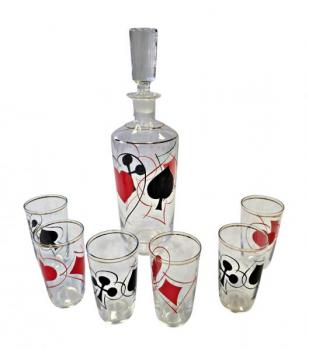 Likérová souprava se symboly hracích karet Likérová souprava se symboly hracích karet