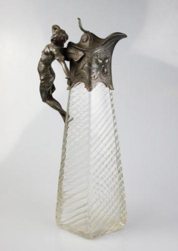 Secesní karafa s cínovou montáží Secesní karafa s cínovou montáží