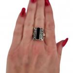 STŘÍBRNÝ ART DECO PRSTEN S ONYXEM A MARKAZITY STŘÍBRNÝ ART DECO PRSTEN S ONYXEM A MARKAZITY