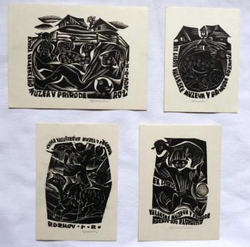 Anna Grmelová - 2x ex libris Valašské muzeum, 2x K Anna Grmelová - 2x ex libris Valašské muzeum, 2x K