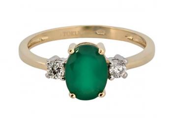 Zlatý prsten s diamanty a chryzoprasem Zlatý prsten s diamanty a chryzoprasem