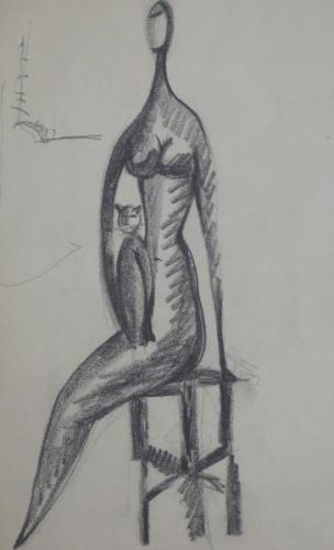 Jindřich Wielgus - Sedící akt s kočkou Jindřich Wielgus - Sedící akt s kočkou