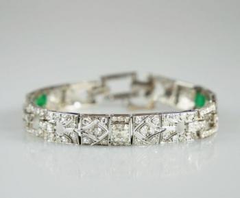 Art deco náramek s diamanty a smaragdy Art deco náramek s diamanty a smaragdy