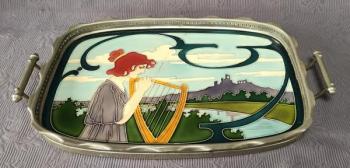 Secesní podnos, kachel v kovové montáži  Secesní podnos, kachel v kovové montáži