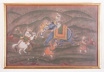 Indická malba na hedvábí - zápas s tygrem Indická malba na hedvábí - zápas s tygrem