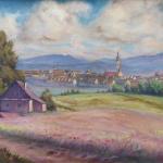 J. Emler - Pohled na městečko s kostelní věží J. Emler - Pohled na městečko s kostelní věží