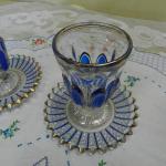 Modré Sklenice Grogovky s talířky Modré Sklenice Grogovky s talířky