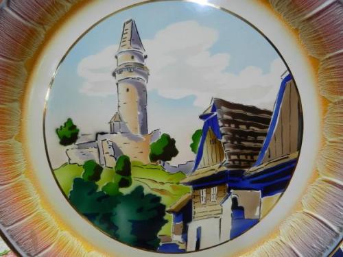 Smaltovaný kulatý podnos hrad Štramberk Smaltovaný kulatý podnos hrad Štramberk