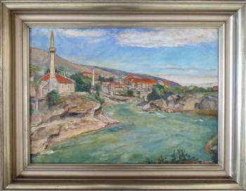 Richard Uherek - Pohled na Mostar s minaretem Richard Uherek - Pohled na Mostar s minaretem