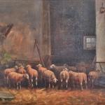Ovce ve stáji. 19. stol. Olej. 77 X 56 cm