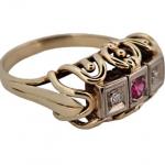 Zlatý Art Deco prsten s diamanty a rubínem
