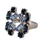 Stříbrný prsten extravagantní s modrými kameny