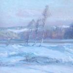 Max Ostrý- Zimní krajina se stromy a vránami