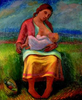 Matka s dítìtem sedící na louce