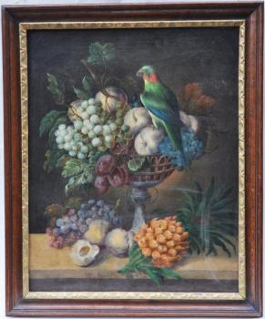 Neznámý autor - Zátiší s papouškem a ovocem