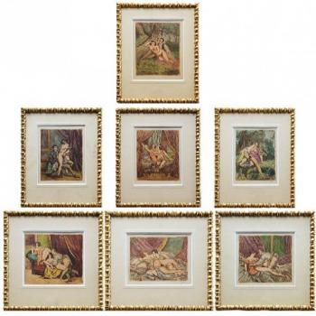 Sedm erotických kolorovaných litografií