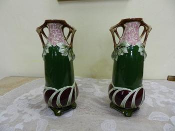 Secesní malované párové Vázy Majolika Eichwald