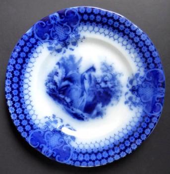 Kameninový modrý talíř, s pávem - Sarreguemines