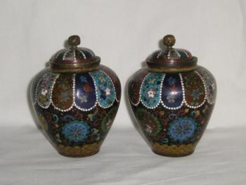 Cloisoné vázièky - párové vázy s víkem