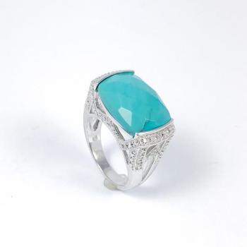 Stříbrný prsten s modrozeleným kamenem