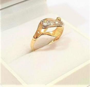 Zlatý dámský prsten=14 kar. žluté+bílé zlato 2,09g