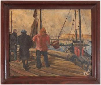 Obraz „Rybáři na lodi” Signovaný