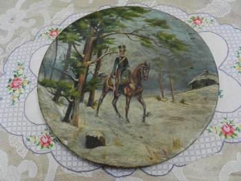 Malovaný talíř, voják na koni - Rusko