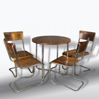Chromový set – kulatý stůl + 4x židle