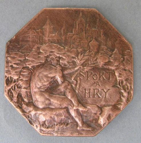 Starožitná bronzová medaile z r. 1906, III. místo