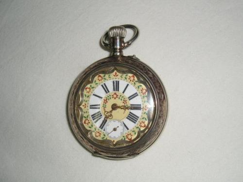 Starožitné kapesní hodinky, malovaný èíselník, kùò