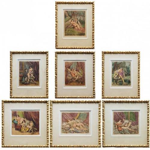 Sedm erotických kolorovaných litografií