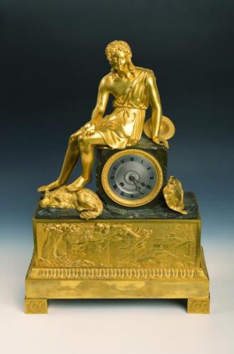 Empírové bronzové hodiny s pastýřem