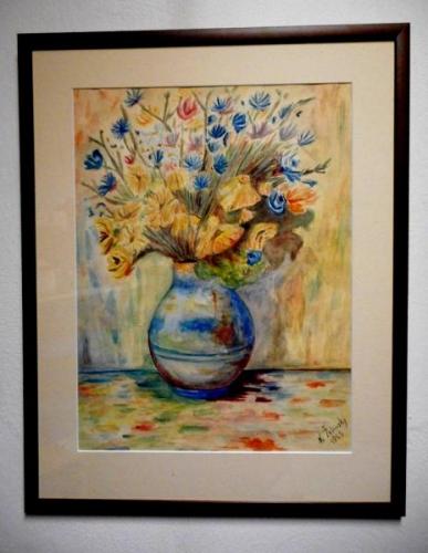Obraz Váza s květy - akvarel velmi dobrý stav