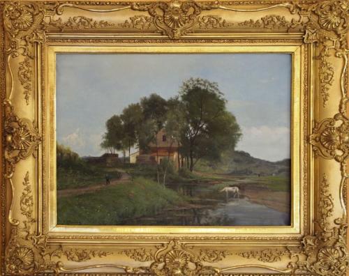 Dům u řeky, olej na plátně, rám pozlacený, Francie 1880