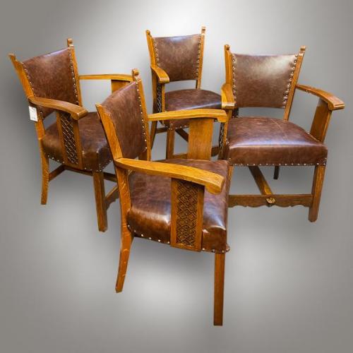 Set židlí s područkami, dub, kůže, Švédsko, 1920