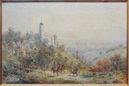 Zámek na kopci, akvarel, 1890