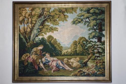 Romantická tapiserie v rámu - Odpočívající pasáčci