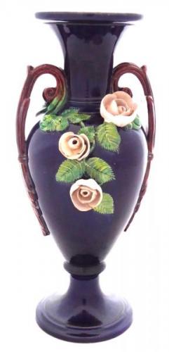 Modrá váza s reliéfními rùžemi - Bloch, Dubí u Tep