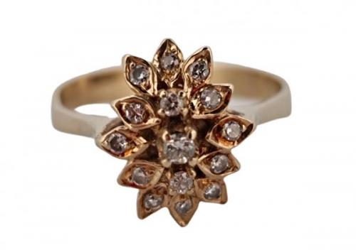 Zlatý diamantový prsten kvìtinka z diamantù