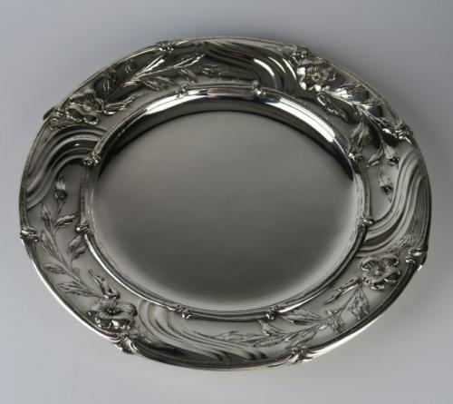 Stříbrný secesní talíř, Ag 800/1000/ 514,15 g, Schwarz Steiner, Vídeň 1900